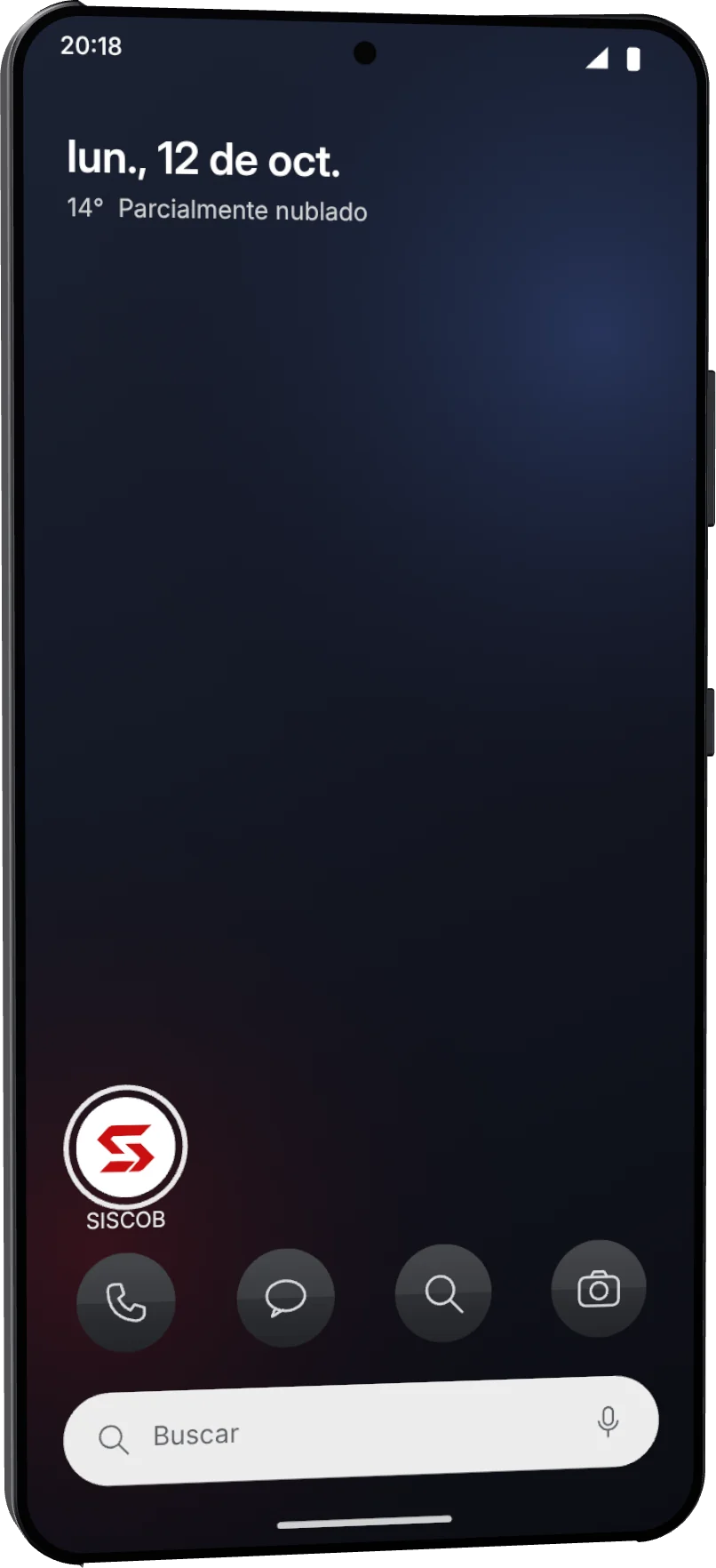 Pantalla de inicio de Android con el ícono de SISCOB destacado.